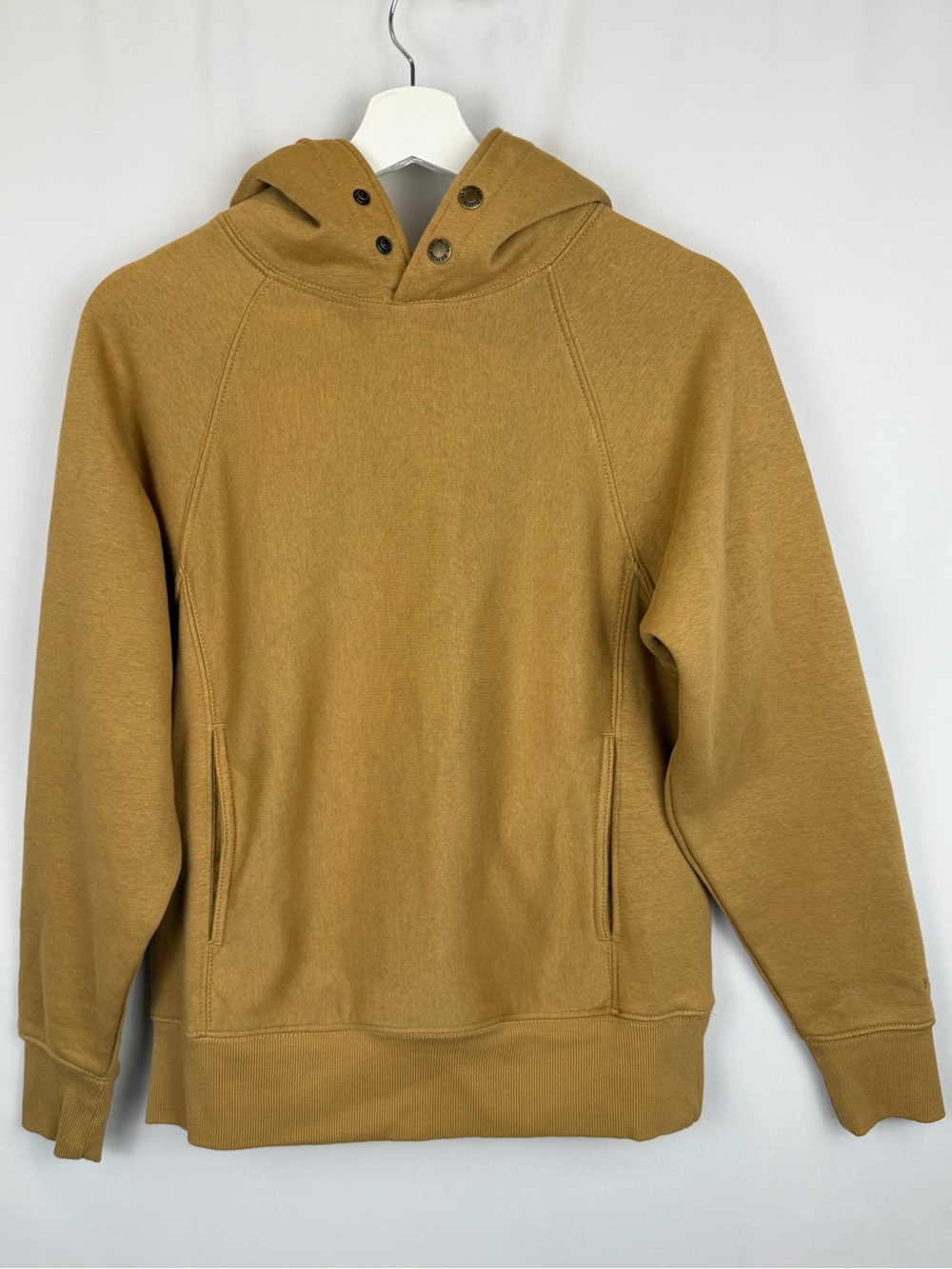 Filson Men's Heritage Fleece Hoodie Dark Tan Snap Closure Pocket Small